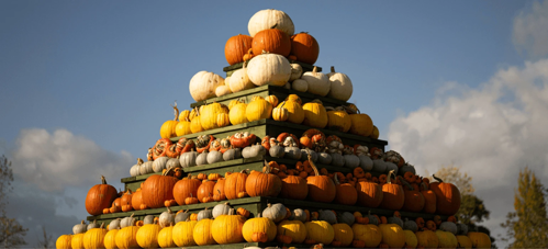 Colourful pumpkin display at Darts Farm in Devon